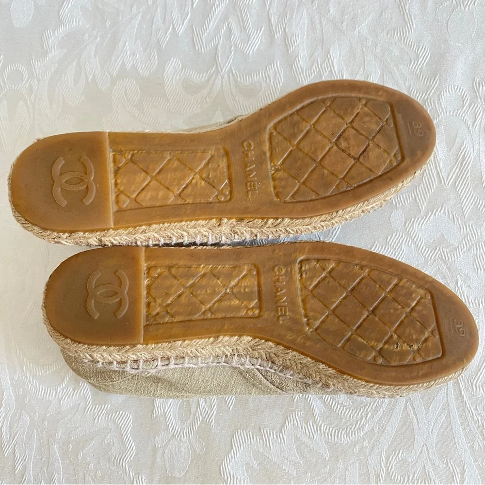 CHANEL beige Suede High Top Espadrilles